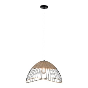 Vidiecka závesná lampa čierna 48 cm s ratanom - Treccia Pua