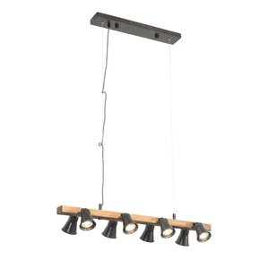 Vidiecka závesná lampa čierna s drevom 8 svetiel - Jelle