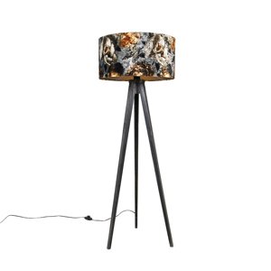 Stojacia lampa statív čierny s tienidlom kvety 50 cm - Tripod Classic