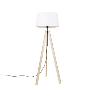 Moderná stojanová lampa z dreveného textilného tienidla béžová 45 cm statív - Telu