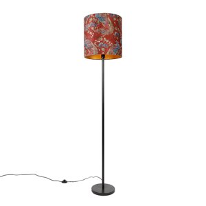 Stojaca lampa čierna tienidlo páv dizajn červený 40 cm - Simplo