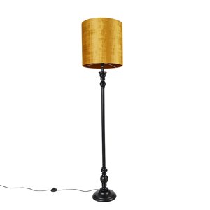 Stojaca lampa čierna so zlatým textilným tienidlom 40 cm - Classico