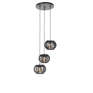 Vidiecka závesná lampa čierna okrúhla 3-svetlá - Canna