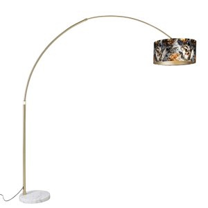 Mosadzná oblúková lampa s tienidlom s kvetinovým vzorom 50 cm - XXL