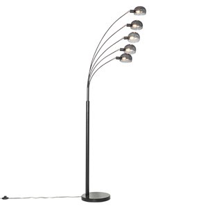 Dizajnová stojaca lampa čierna s dymovým sklom 5-svetlo - Sixties Marmo