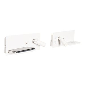 Sada 2 nástenných svietidiel bielych vrátane LED s USB a indukčným nabíjaním - Riza