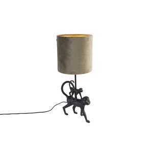 Vintage stolná lampa čierna s látkovým tienidlom taupe - Aap Unge