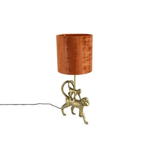 Vintage stolná lampa zlatá s látkovým tienidlom červená - Aap Unge