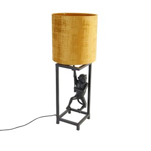 Vintage stolná lampa čierna látková tienidlo zlatá 25 cm - Cage Abe