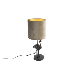 Vintage stolná lampa čierna látková tienidlo taupe 20 cm - pštros