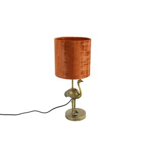 Vintage stolná lampa zlatá látka tienidlo červená - pštros