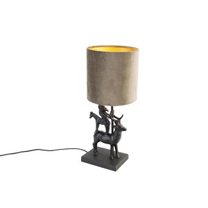 Vintage stolná lampa čierna látková tienidlo taupe - Hjort Tre