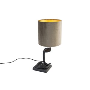 Vintage stolná lampa čierna látková tienidlo taupe - Slange