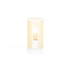 Retro stolná lampa biela s ratanom 12 cm - Akira