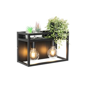 Priemyselná nástenná lampa čierna s poličkou 2-svetlo - Cage Rack