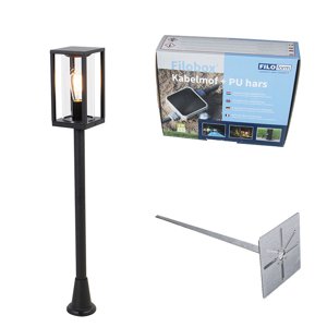 Stojaca vonkajšia lampa čierna 100 cm so zemným hrotom a káblovou žľabou - Charlois