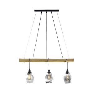 Vidiecka závesná lampa čierna s drevom 3 svetlá - Sverre