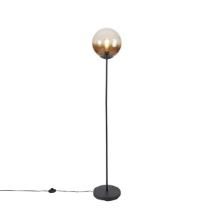 Stojacia lampa Art Deco čierna s hnedým sklom - Pallon