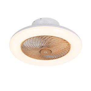 Stropný ventilátor biely s drevenou potlačou 55 cm vrátane LED stmievateľný s diaľkovým ovládaním - Clima