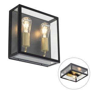 Buiten plafondlamp zwart en messing 2-lichts - Rotterdam