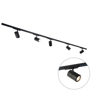 Moderný 3-fázový koľajnicový systém osvetlenia s 5 reflektormi čierny vrátane LED pravý - 3-fázový Ruler