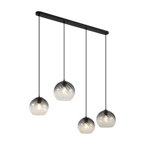 Art Deco závesná lampa čierna s dymovým sklom obdĺžniková 4-svetlá - Bao