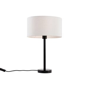 Stolná lampa čierna s oválnym ľanovým tienidlom biela 35cm - Simplo