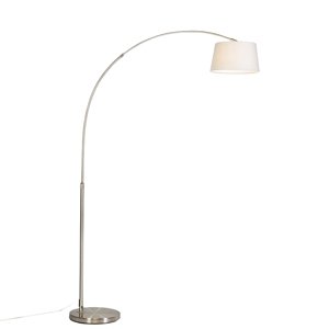 Moderná oblúková stojaca lampa oceľ s bielym látkovým tienidlom - Arc Basic