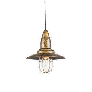Vintage závesná lampa bronzová so sklom - Pescador