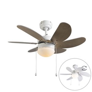 Stropný ventilátor biely s drevenou potlačou 80 cm s ťahovým spínačom - Fresh