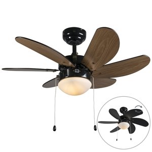 Stropný ventilátor čierny s drevenou potlačou 80 cm so šnúrkou - Fresh