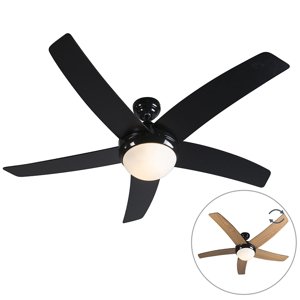 Stropný ventilátor čierny s drevenou potlačou 132 cm s diaľkovým ovládaním - Cool