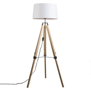 Stojaca lampa prírodná s bielym ľanovým tienidlom 45 cm - Tripod