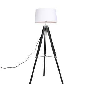 Stojaca lampa trojnožka čierna s tienidlom 45 cm ľanové biele