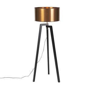 Stojacia lampa čierna s medeným tienidlom 50 cm - Puros