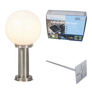 Vonkajšia lampa oceľ nerez 50 cm - Sfera so zemným hrotom a káblovou objímkou