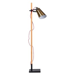 Vidiecka stojaca lampa drevo s retro zlatým odtieňom - Fresno