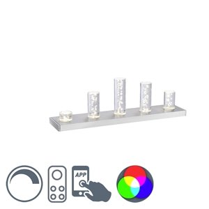 Moderná obdĺžniková stolová lampa z ocele s bublinkovým sklom RGBW smarthome vrátane LED - Skyline