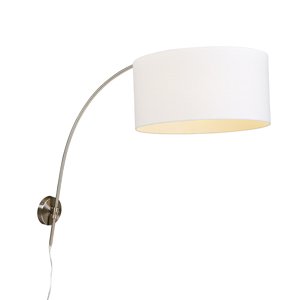 Moderná nástenná oblúková lampa oceľ s bielym tienidlom 50/50/25 nastaviteľná