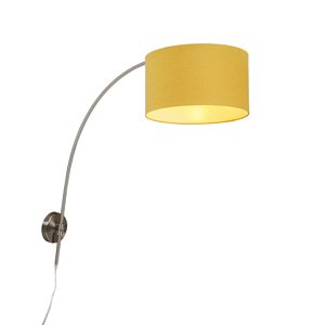 Nástenná oblúková lampa oceľ s žltým tienidlom 35/35/20 nastaviteľná