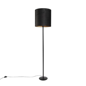 Čierna stojaca lampa s velúrovým tienidlom čierna so zlatom 40 cm - Simplo