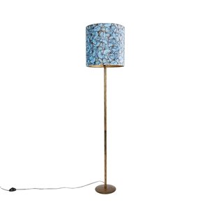 Botanická stojaca lampa zlatá s tienidlom s motívom motýľa 40 cm - Simplo