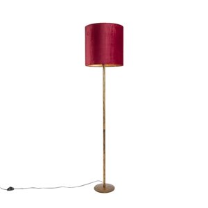 Vintage stojaca lampa zlatá s červeným tienidlom 40 cm - Simplo