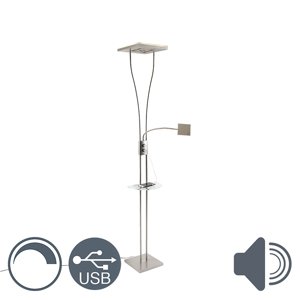 Moderná stojaca lampa oceľová s lampou na čítanie USB port vrátane LED - Hella