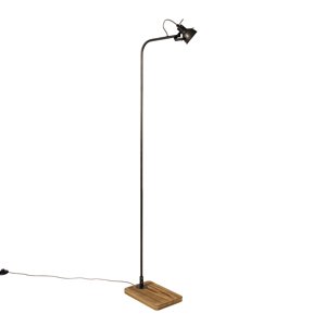 Priemyselná stojaca lampa čierna s drevom - Reena