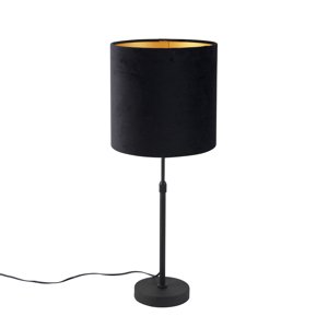 Stolná lampa čierna s čiernym zamatovým tienidlom so zlatom 25 cm - Parte