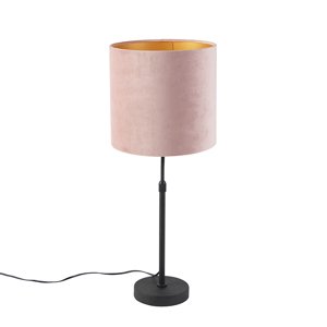 Stolná lampa čierna s ružovým zamatovým tienidlom so zlatom 25 cm - Parte