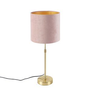 Stolná lampa zlatá/mosadzná s ružovým zamatovým tienidlom 25 cm - Parte