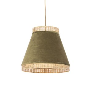 Vidiecka závesná lampa zelený zamat s tŕstím 45 cm - kudrlinka Frills