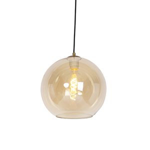 Art deco závesná lampa mosadz s jantárovým sklom 30 cm - Pallot